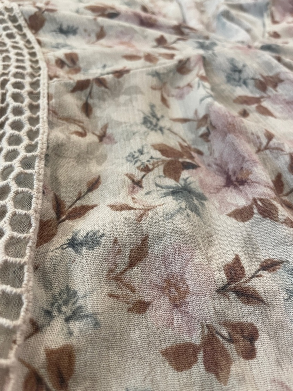 Boho Floral V-Neck Lace-Trim Blouse - Pink & Cream - Picture 14 of 15